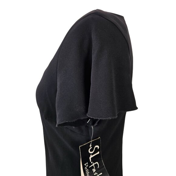 S.L. Fashions Womens Elegant Black Size 8 Petite V-Neck Layered Hem Dress Party - Picture 5 of 12